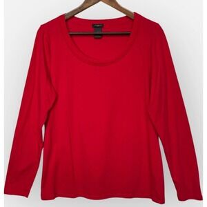 Ann Taylor Red Scoop Neck Long Sleeve Cotton Blend Stretch Top Large